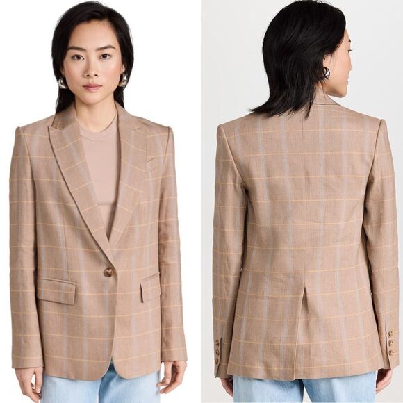NWT A.L.C Donovan Plaid Linen Blend Single-Breasted Jacket in Tawny Plaid size 6 - Picture 2 of 16